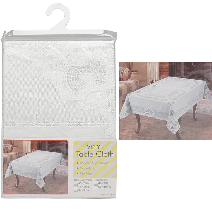 Vinyl White Lace Tablecloth 54" X 72" Design Table Cover Rectangle Wipe Clean