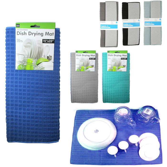 15 x 20) New Microfiber Dish Drying Mat - Blue