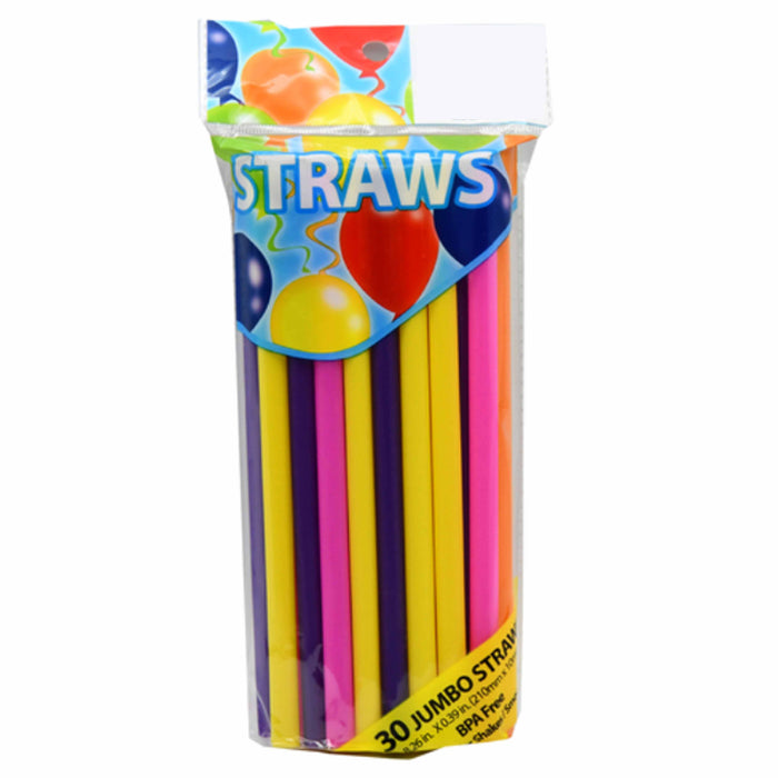 48 Large Wide Neon Drinking Straws Milkshake Smoothie Plastic Home Bar BPA Free