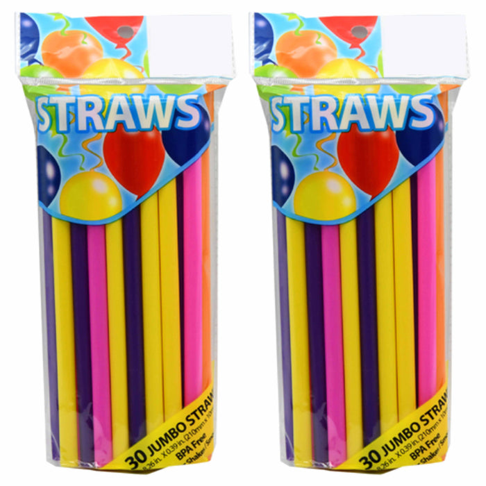 72 Jumbo Drinking Straws Wide Neon Milkshake Smoothie Plastic Bar BPA Free Large