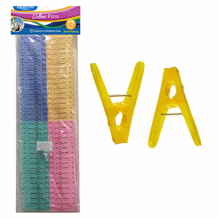 72 Pc Clothes Pins Pegs Plastic Clothespins Laundry Spring Clips Hangs Clothing