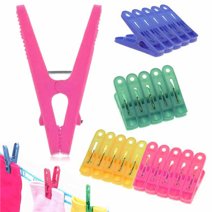 144 Pc Plastic Clothespins Laundry Clothes Pins Large Spring Assorted Color Pegs