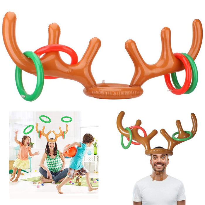 2 Sets Reindeer Ring Toss Inflatable Antlers Game Xmas Props Fun Toy Christmas