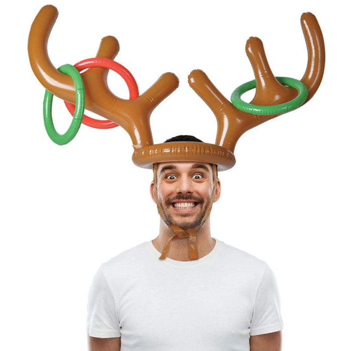 Xmas Party Toss Game Inflatable Reindeer Antler Hat Rings Kids Adults Family Fun