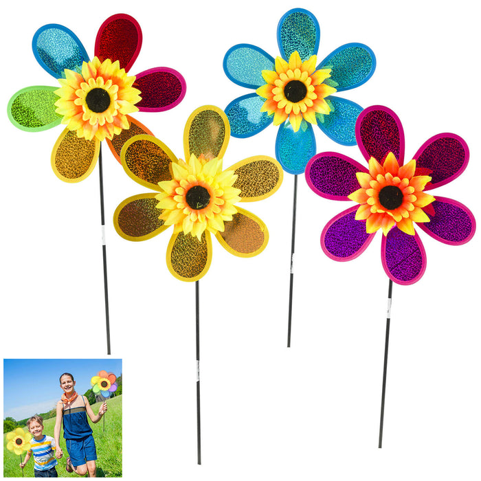 144 Wholesale Lawn Garden Decor Sunflower Pinwheels Yard Windmill Flower Spinner