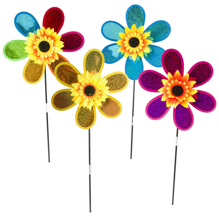144 Wholesale Lawn Garden Decor Sunflower Pinwheels Yard Windmill Flower Spinner
