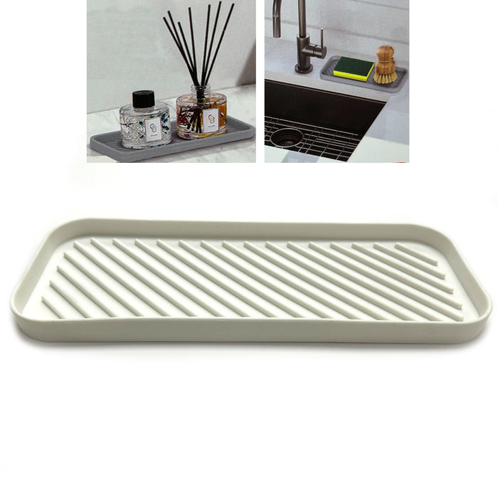 4 Silicon Sponge Holder Kitchen Sink Organize 9X3.5 Bath Soap Tray Vanity White