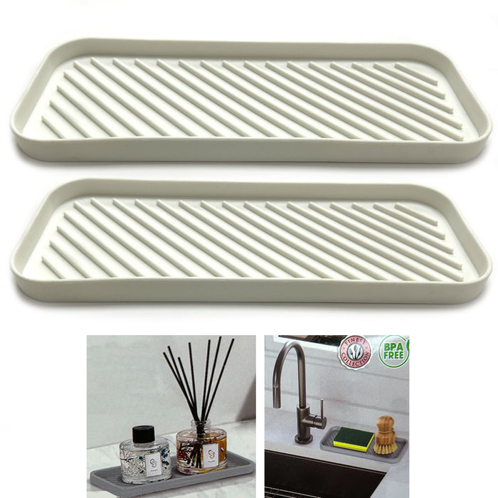 2 Silicon Sponge Holder Kitchen Sink Organize 9X3.5 Bath Soap Tray BpaFree White