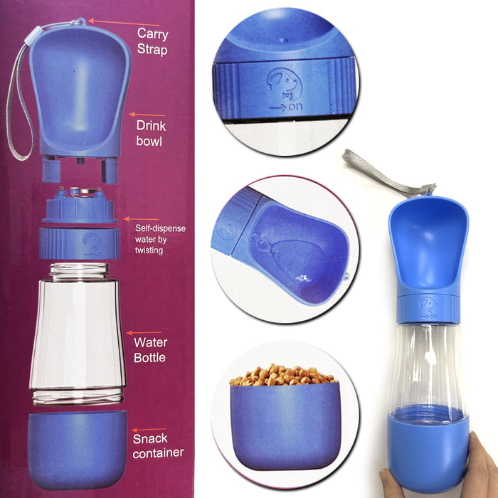 Dog Water Bottle Portable 10.8oz With Snack Container 5.7oz Bowl Portable Travel