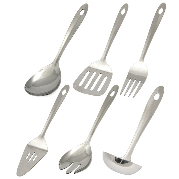 6 Pc Stainless Steel Cooking Serving Utensil Kitchen Server Tools Spatula Spoon