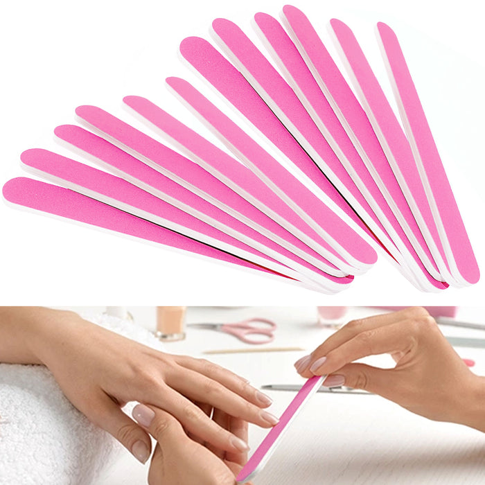 12 Pc Pink Nail File Fine Grit Pro Double Sided Manicure Emery Boards Salon Tool