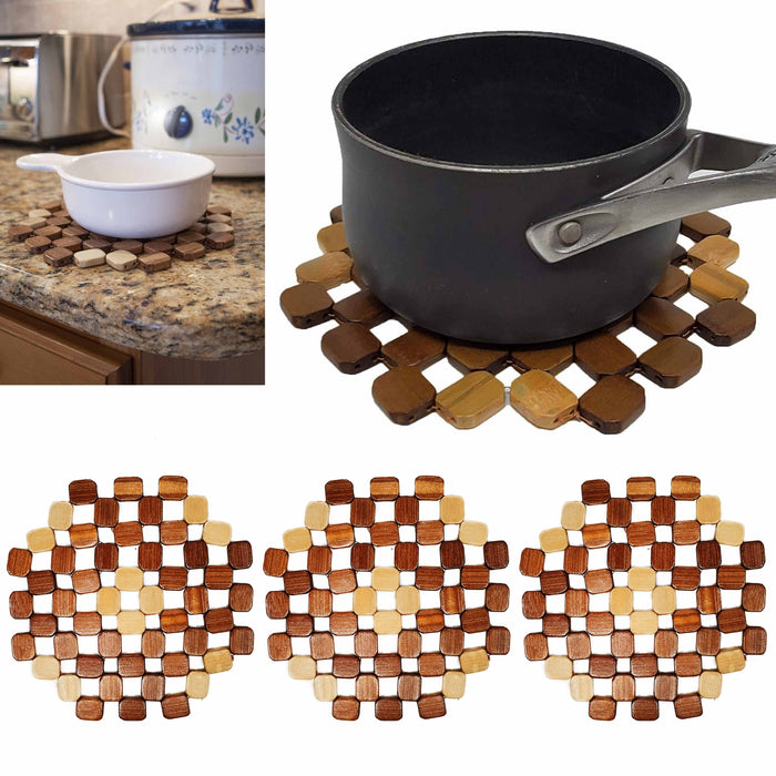 3 Pc Kitchen Mat Bamboo Trivet Hot Pad Pot Pan Holder Stove Oven Heat Resistant