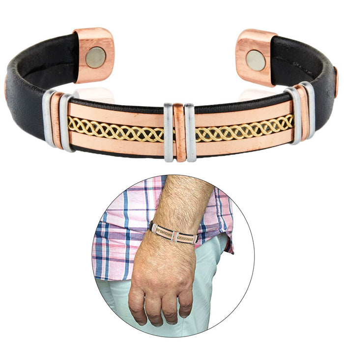2 Men Women Leather Cuff Solid Copper Brass Nickel Magnetic Bracelet Pain Relief