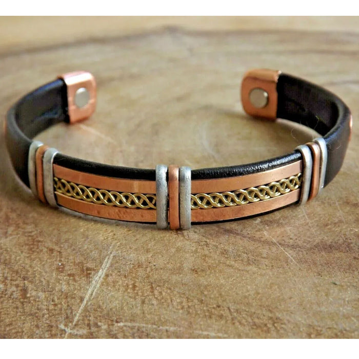 2 Men Women Leather Cuff Solid Copper Brass Nickel Magnetic Bracelet Pain Relief
