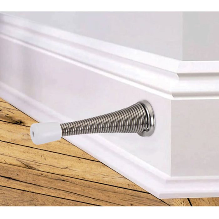 16 Pc Spring Door Stopper Wall Guard Silver Screw-On Doorstop Rubber Cap 3.25"L