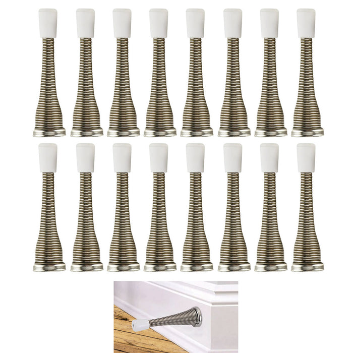 16 Pc Spring Door Stopper Wall Guard Silver Screw-On Doorstop Rubber Cap 3.25"L