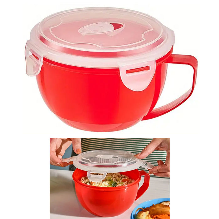 1 Microwaveable Soup Bowl Food Lunch Container Mug Vent Lid Handle Plastic 32oz