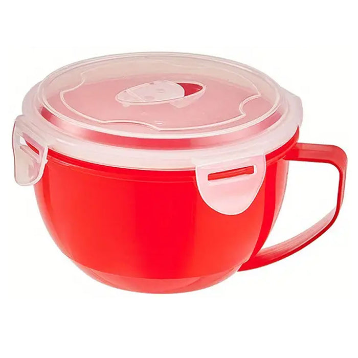1 Microwaveable Soup Bowl Food Lunch Container Mug Vent Lid Handle Plastic 32oz
