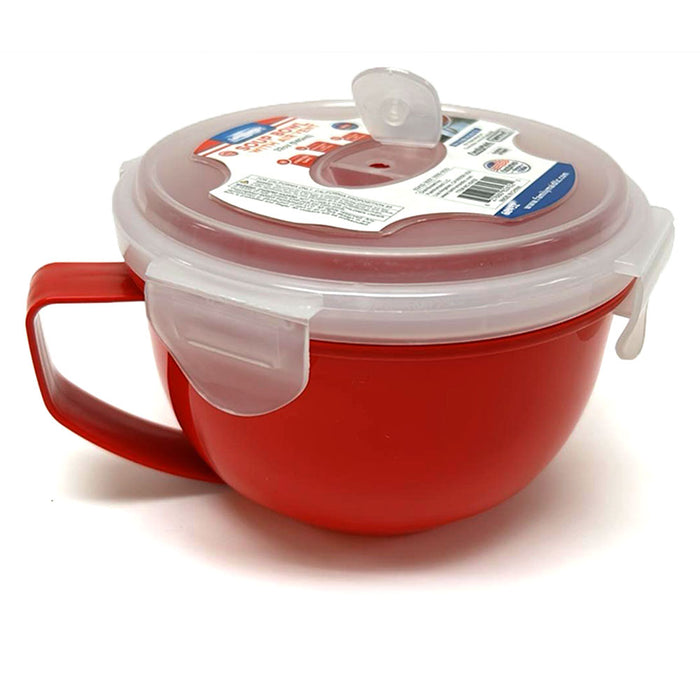 2 Plastic Soup Bowls Microwaveable Food Lunch Container Mug Vent Lid Handle 32oz