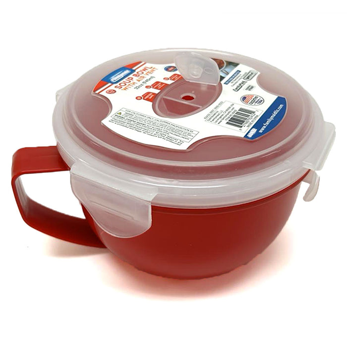 1 Microwaveable Soup Bowl Food Lunch Container Mug Vent Lid Handle Plastic 32oz