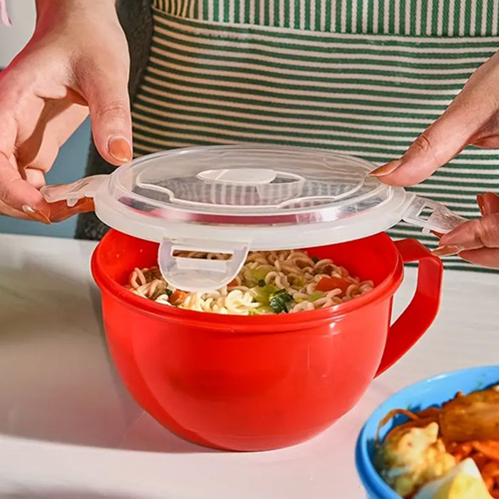 2 Plastic Soup Bowls Microwaveable Food Lunch Container Mug Vent Lid Handle 32oz