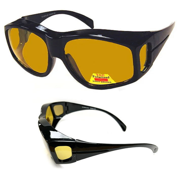 2 Night Vision Driving Glasses Fit Over Unisex Anti Glare Polarized Yellow Lens