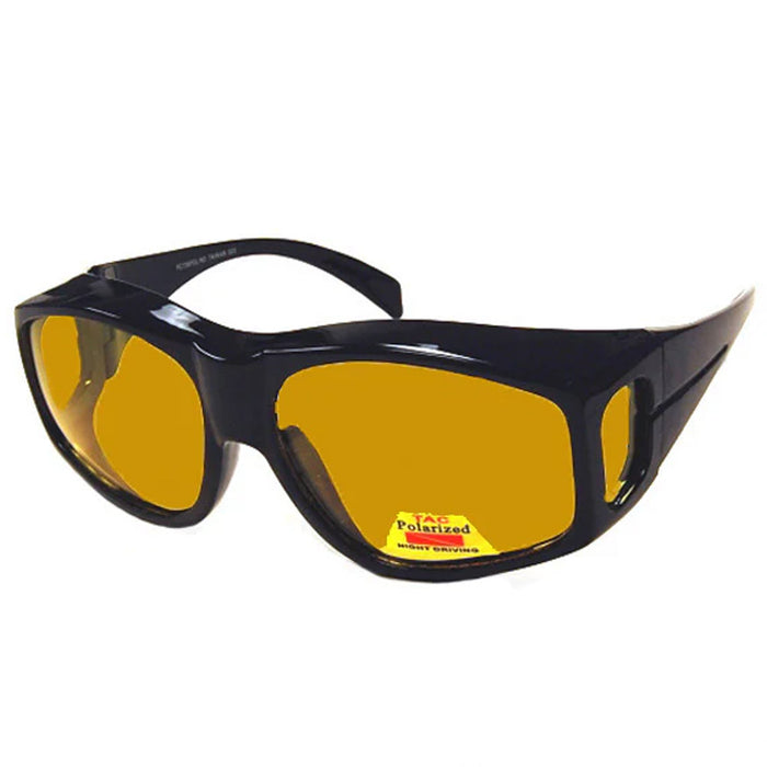 2 Night Vision Driving Glasses Fit Over Unisex Anti Glare Polarized Yellow Lens