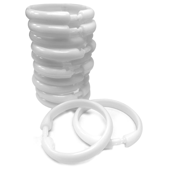 Set of 12 White Bathroom Shower Curtain Rings Hooks Round Snap Quality Plastic