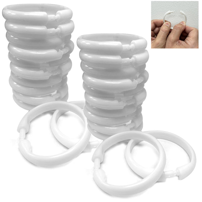 24 Shower Curtain Rings Plastic Curtain Rings Hooks Glide Shower Bath Rod White