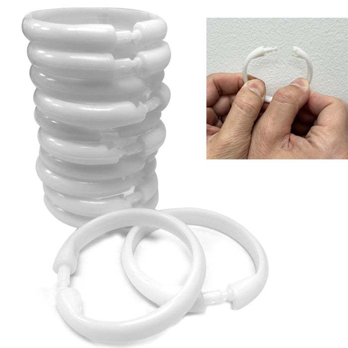 Set of 12 White Bathroom Shower Curtain Rings Hooks Round Snap Quality Plastic