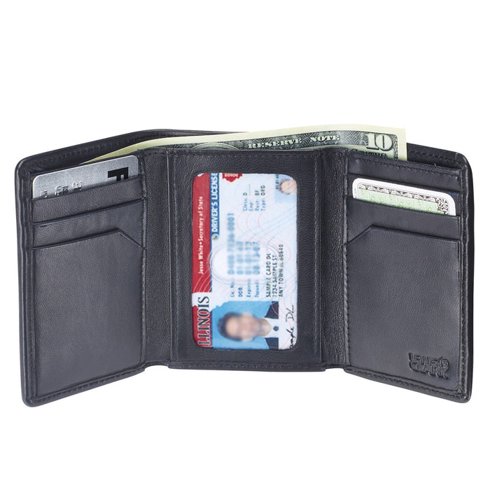 RFID Blocking Wallet Mens Tri-Fold Leather Card Security Safe Lewis N Clark New
