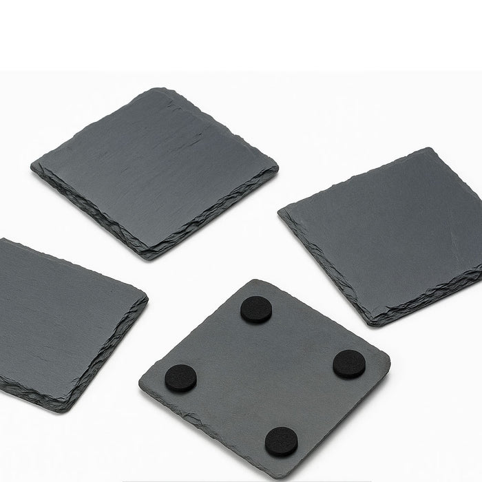 8 Pack Square Slate Drink Coasters Grey Stone Bulk Cup Bar Anti-Scratch Bottom