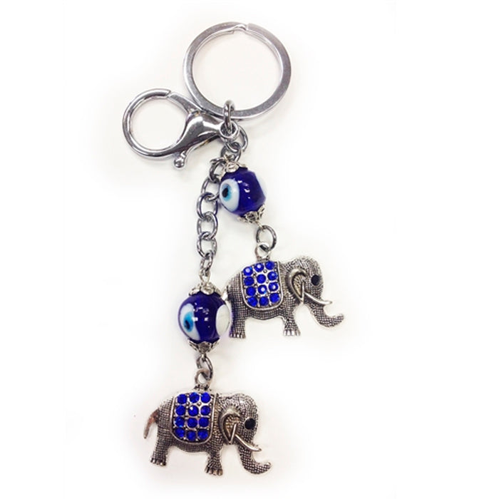 Lucky Elephant Blue Key Ring Chain Keychain Gift Evil Eye Charm Purse Bag Amulet