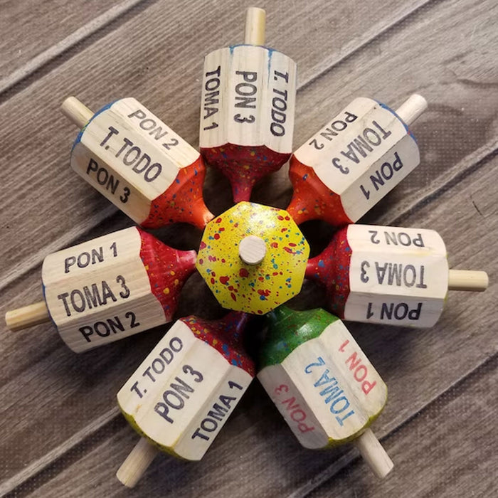 4pk Toma Todo Mexican Game 3in Pirinola Spinning Top Toy Wood Premium Artesania