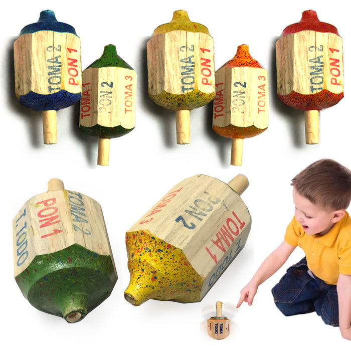 4pk Toma Todo Mexican Game 3in Pirinola Spinning Top Toy Wood Premium Artesania