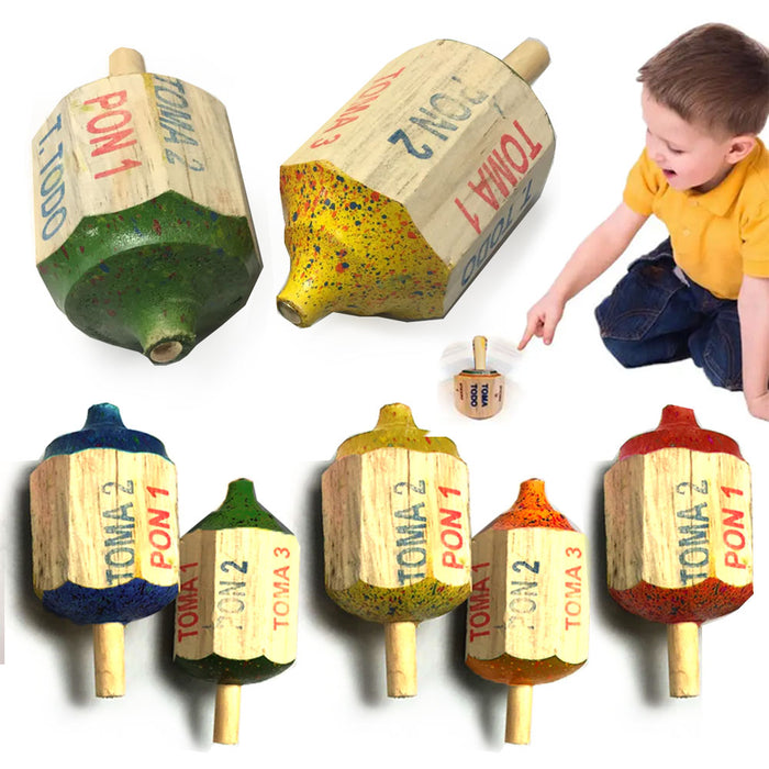6 Pc Traditional Mexican Spinner Pirinola Toma Todo Game Spinning Wooden Top Toy
