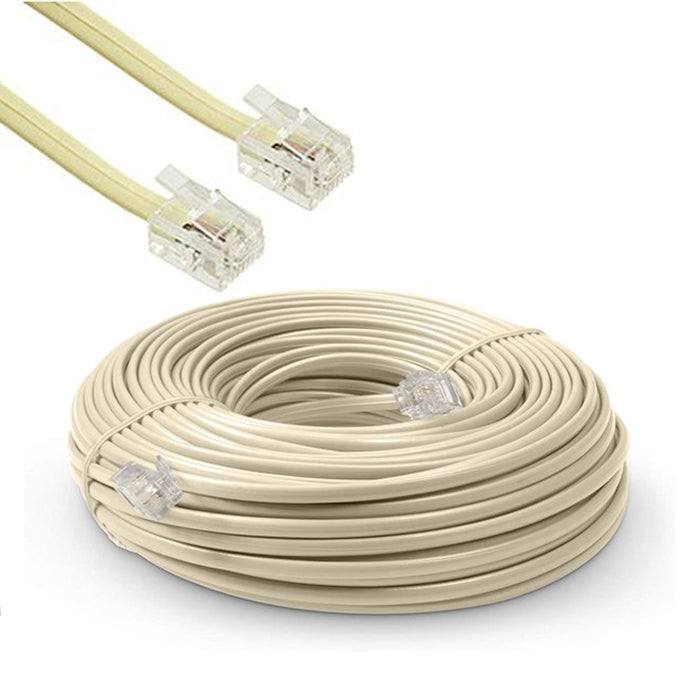 1x Telephone Extension Cord 38 FT Phone Cable Ivory Line Modular RJ11 RJ-11 Plug