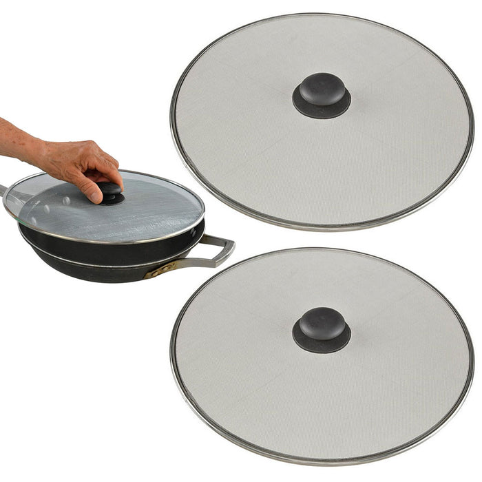 2 Pc 11" Splatter Screen Frying Pan Stainless Steel Grease Guard Shield Hot Oil