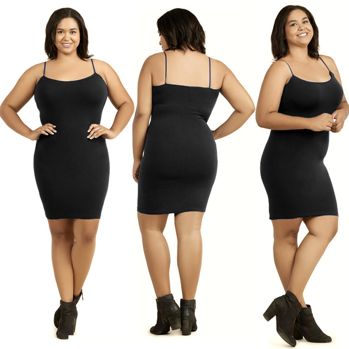 3 Pc Set Plus Ladies Long Poly Slip Dress Camisole Seamless Top Stretch One Size