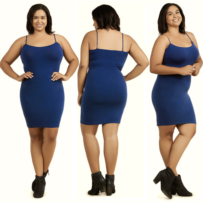 3 Pc Set Plus Ladies Long Poly Slip Dress Camisole Seamless Top Stretch One Size
