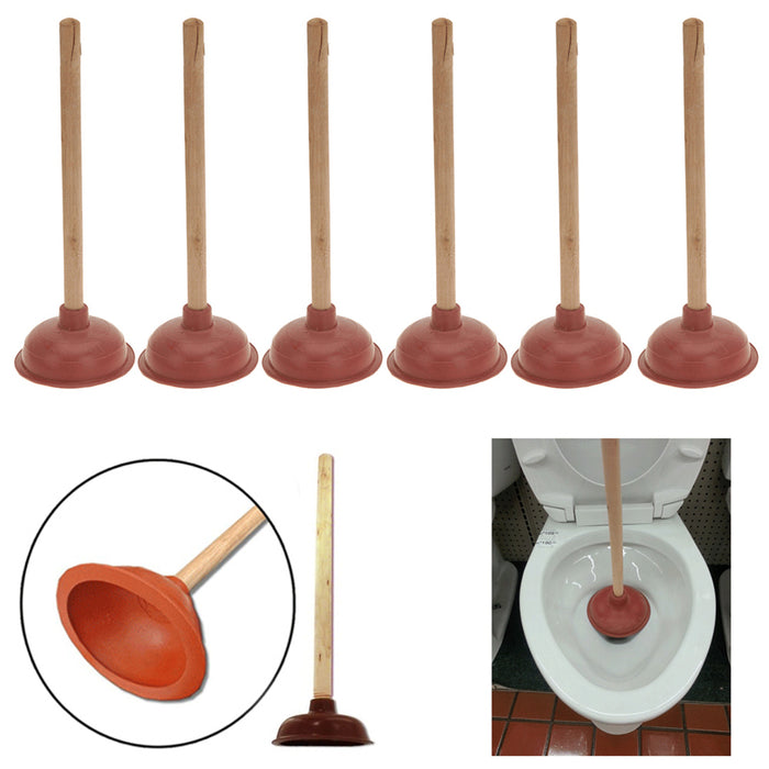 6Pcs Heavy Duty Toilet Plunger Long Fix Drain Clogged Bathroom Force Suction Cup