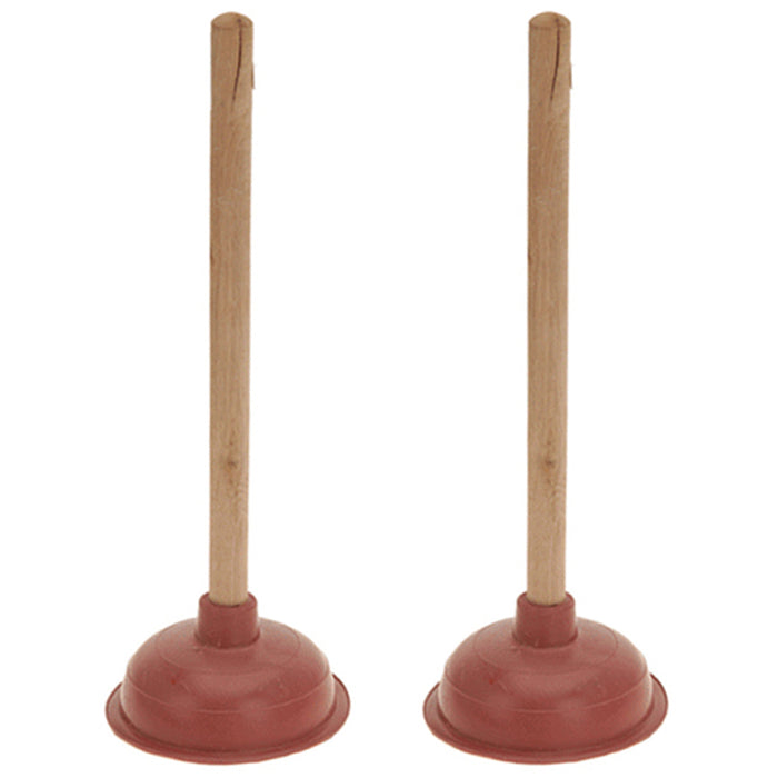 2 Pk Rubber Toilet Plunger Wood Handle Clears Drain Plumbing Bathroom Heavy Duty