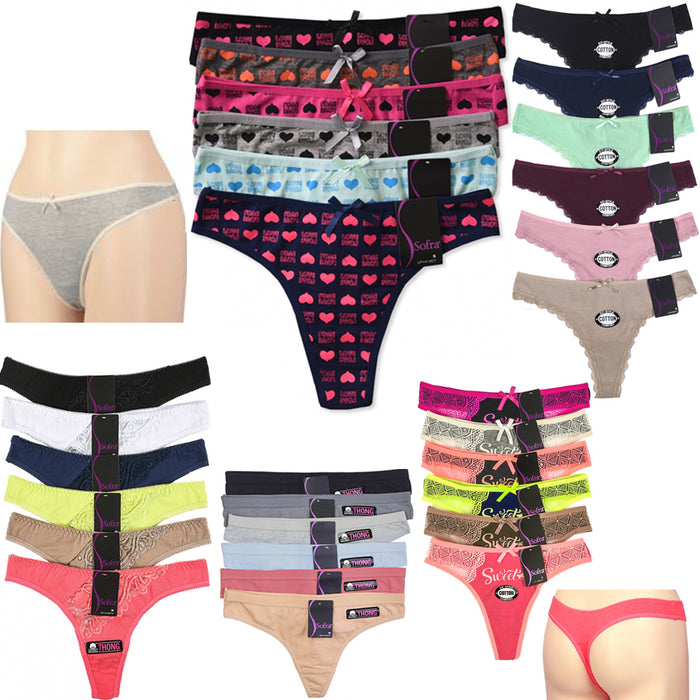 6 Pc Lace Thong Cotton Plain Waist Underwear Floral Panties Flower Spandex Large