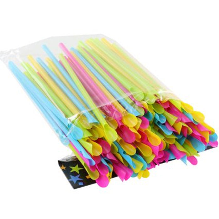 250 Pc Spoon Straws Shaved Ice Snow Cone Slush Multi Colored Sorbet Drink Party