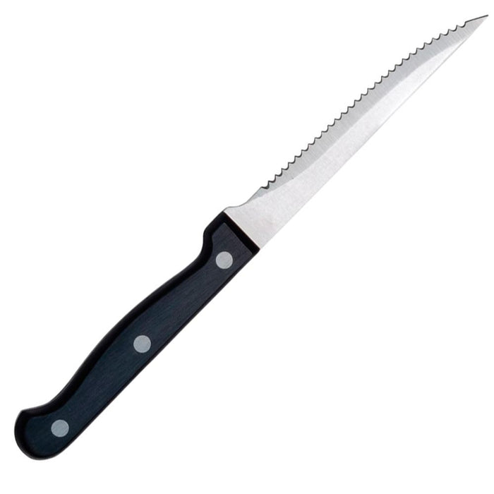 6 Piece Serrated Steak Knife Set Black 8.5" Triple Rivet Spear Point Sharp Chef