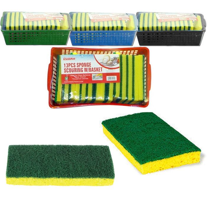 13 Pc Sponges Set Basket Scrubber Clean Kitchen Scouring Pads Dishes Bathroom