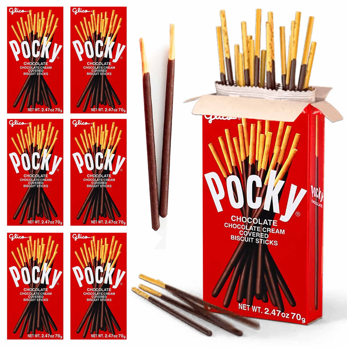 6 Packs Pocky Biscuit Sticks Coated Chocolate Cream Covered Cookie Straw Dessert