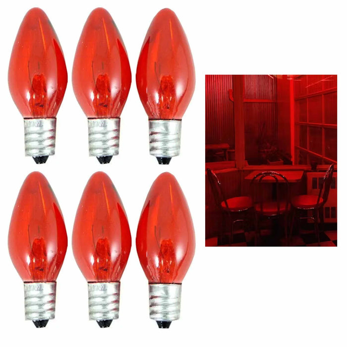 6 X Red Light Bulbs 7 Watts Lamp Home Lighting Candelabra Nightlight Replacement