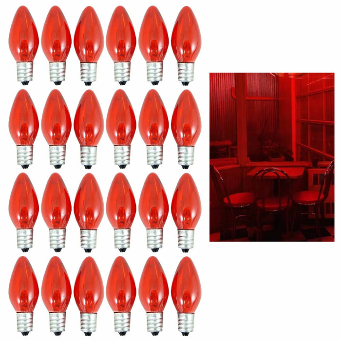 24 Red Light Bulbs Candelabra Replacement 7 Watts Lighting Lamp Party Nightlight