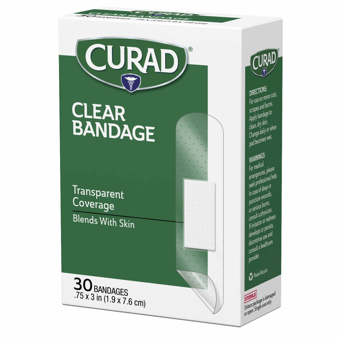 180ct Curad Clear Bandages 3/4"x3" Sterile Latex Free Sheer Dressing Heal Wound